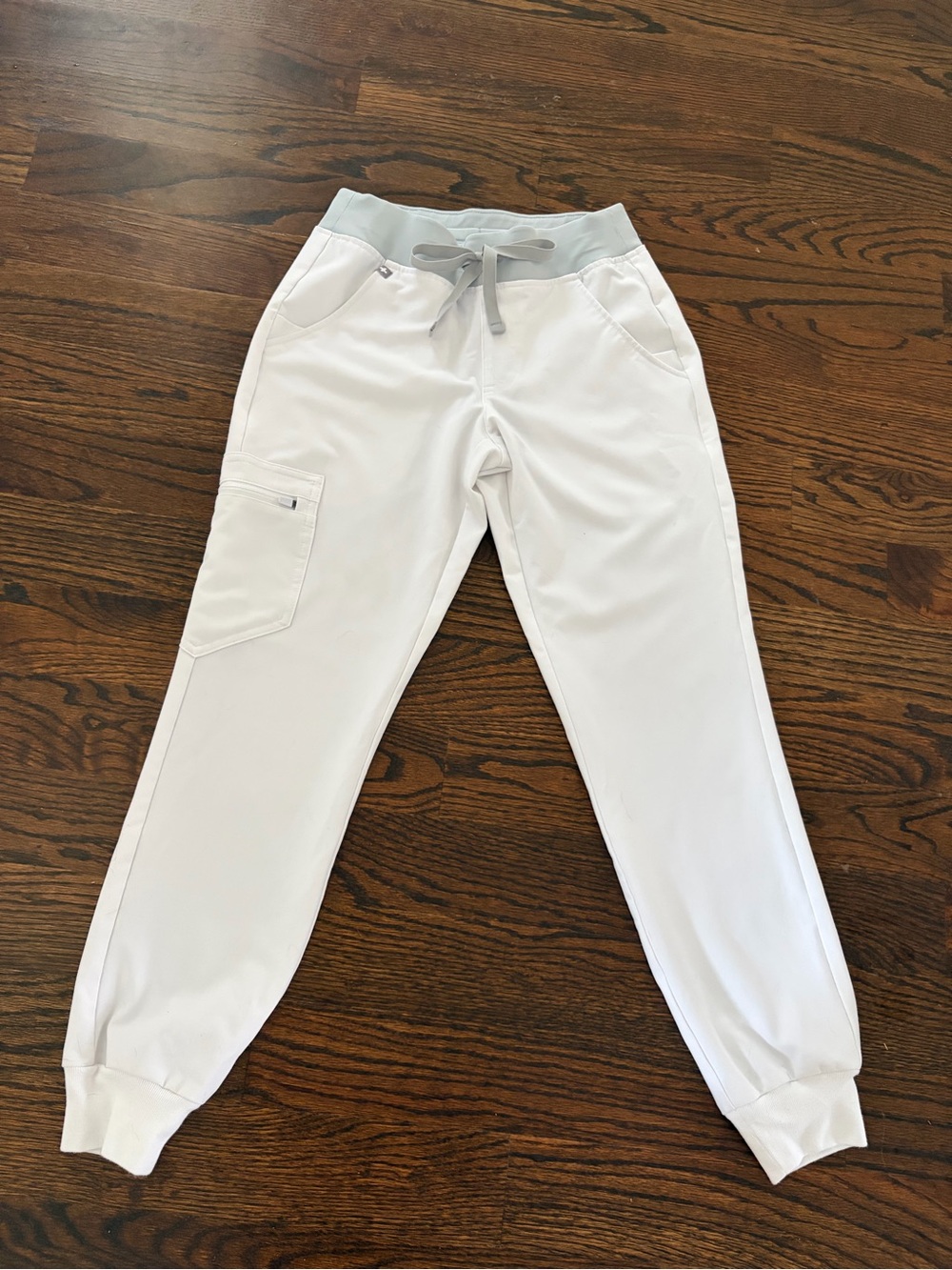 Figs White Jogger Pants with Light Gray Waistband